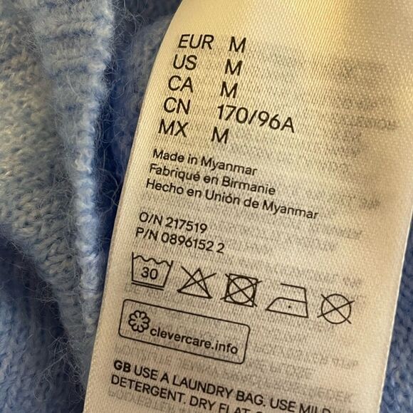 H&M Conscious Wool-Blend Sweater Rhinestone Buttons Blue M - Picture 8 of 11